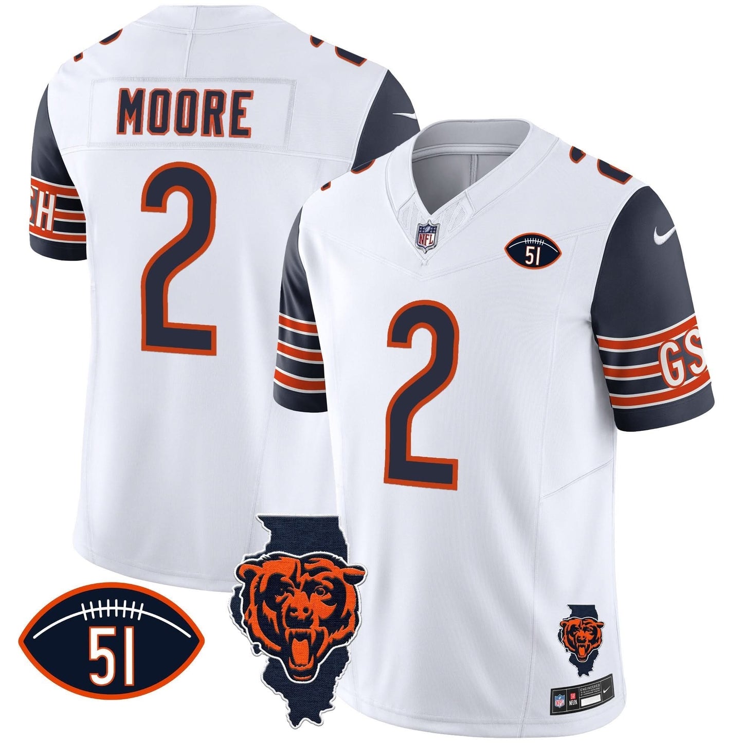 Bears Illinois Patch Vapor Jersey - All Stitched