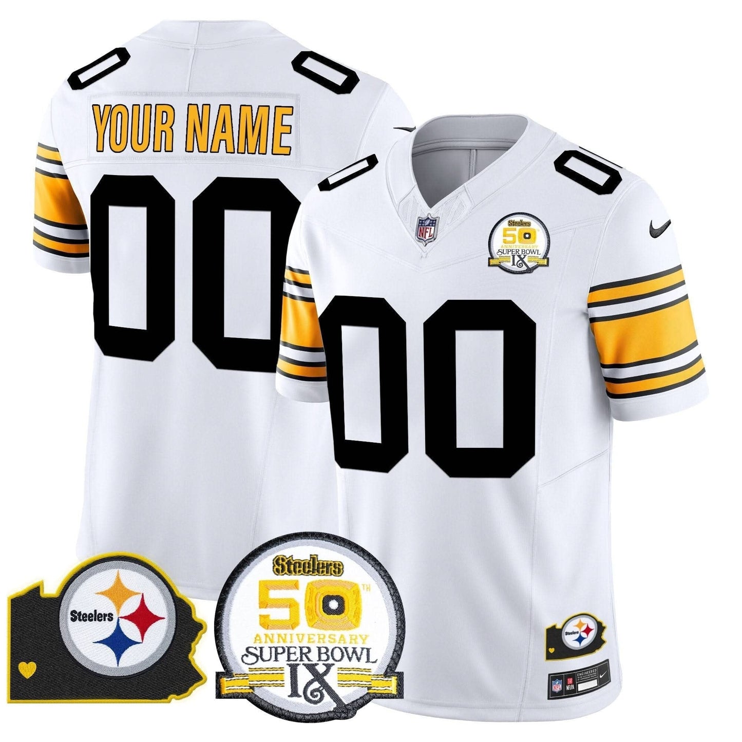Steelers 50th Anniversary Of Super Bowl IX & Map Patch Vapor Limited Custom Jersey - All Stitched