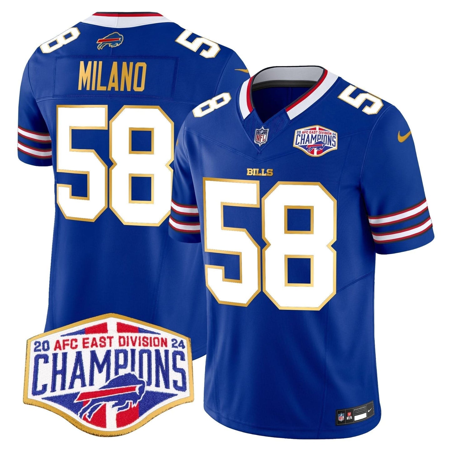Bills 2024 AFC East Division Champions Gold Trim Vapor Limited Jersey - All Stitched