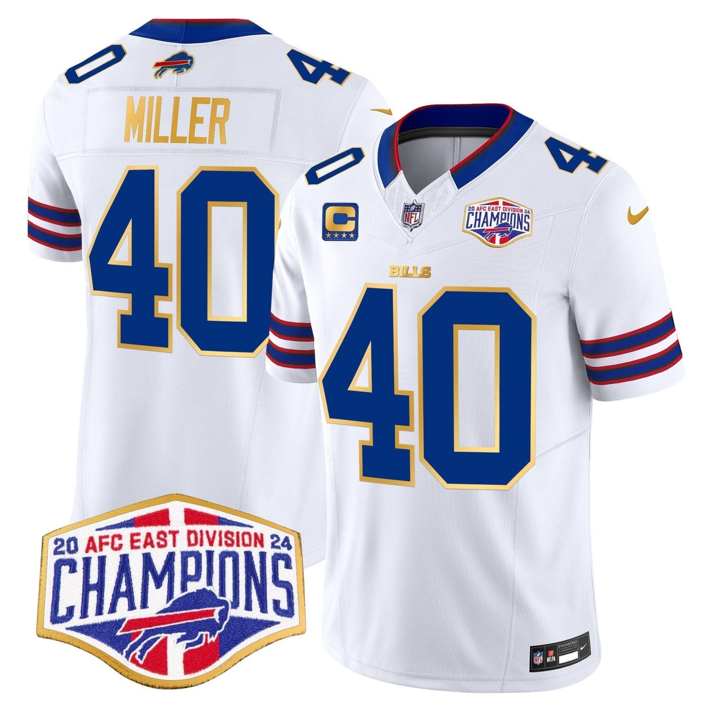 Bills 2024 AFC East Division Champions Gold Trim Vapor Limited Jersey - All Stitched