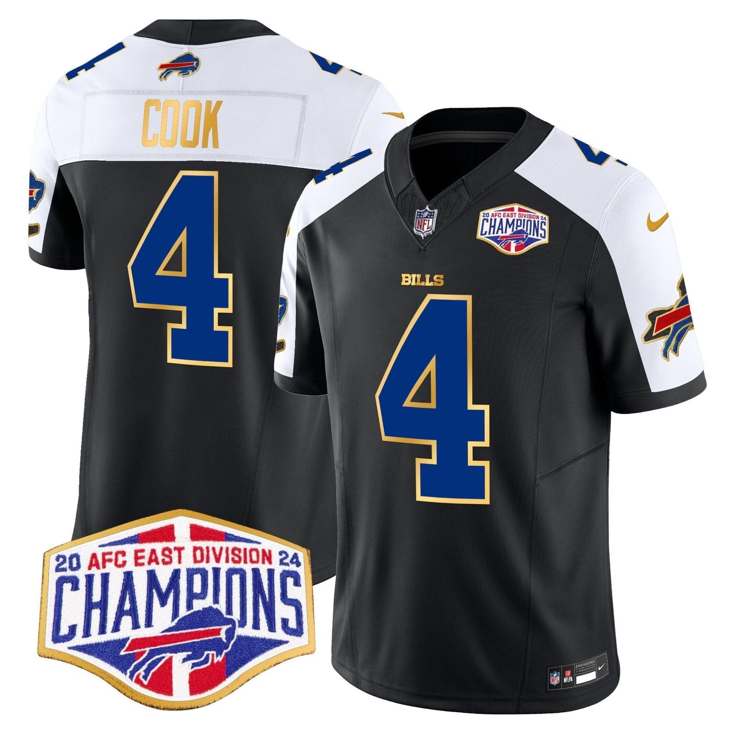 Bills 2024 AFC East Division Champions Gold Trim Vapor Limited Jersey - All Stitched