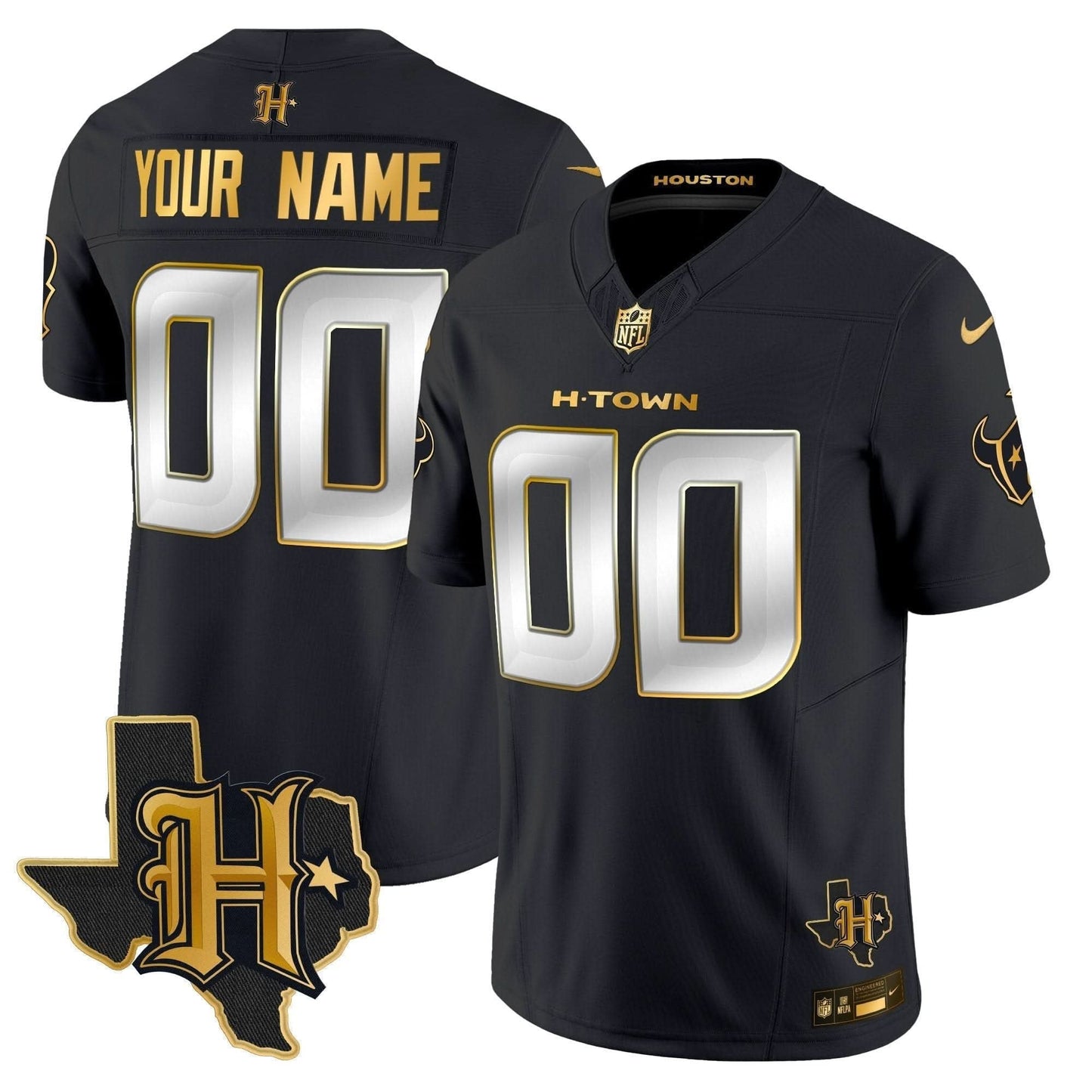Houston Texans 2024 Texas Patch Gold Vapor Limited Custom Jersey - All Stitched
