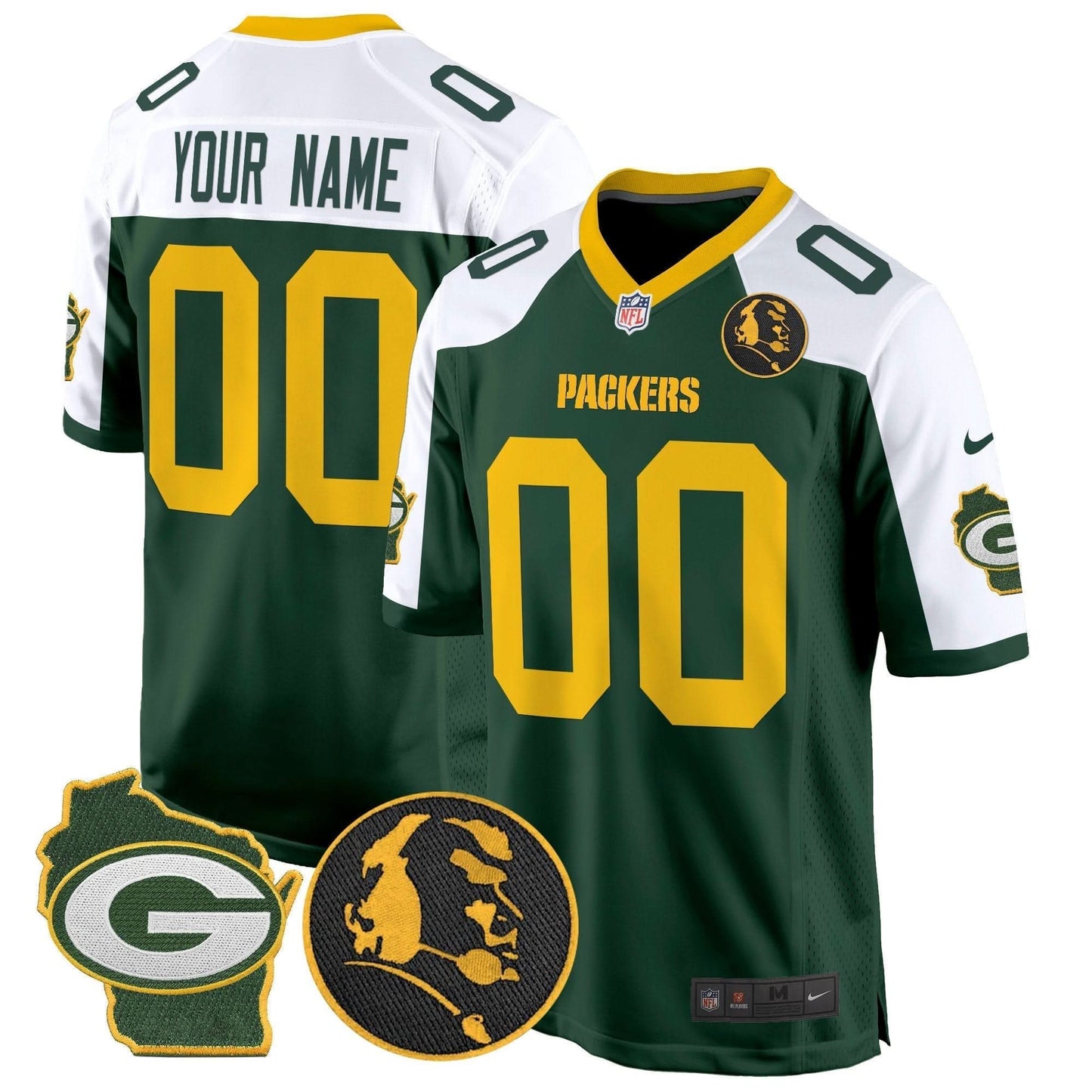 Packers John Madden & Home Patch Game Custom Jersey - All Stitched
