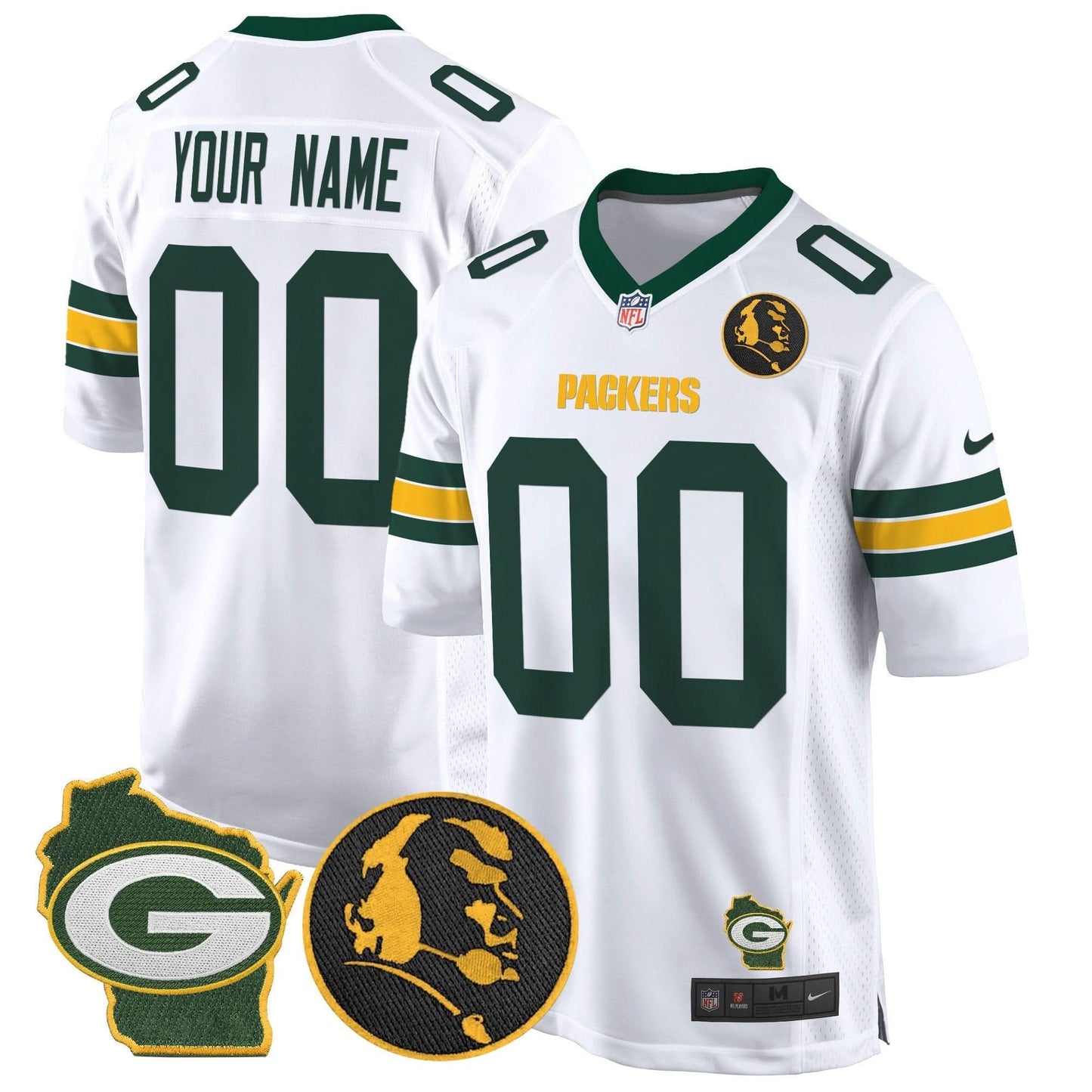 Packers John Madden & Home Patch Game Custom Jersey - All Stitched