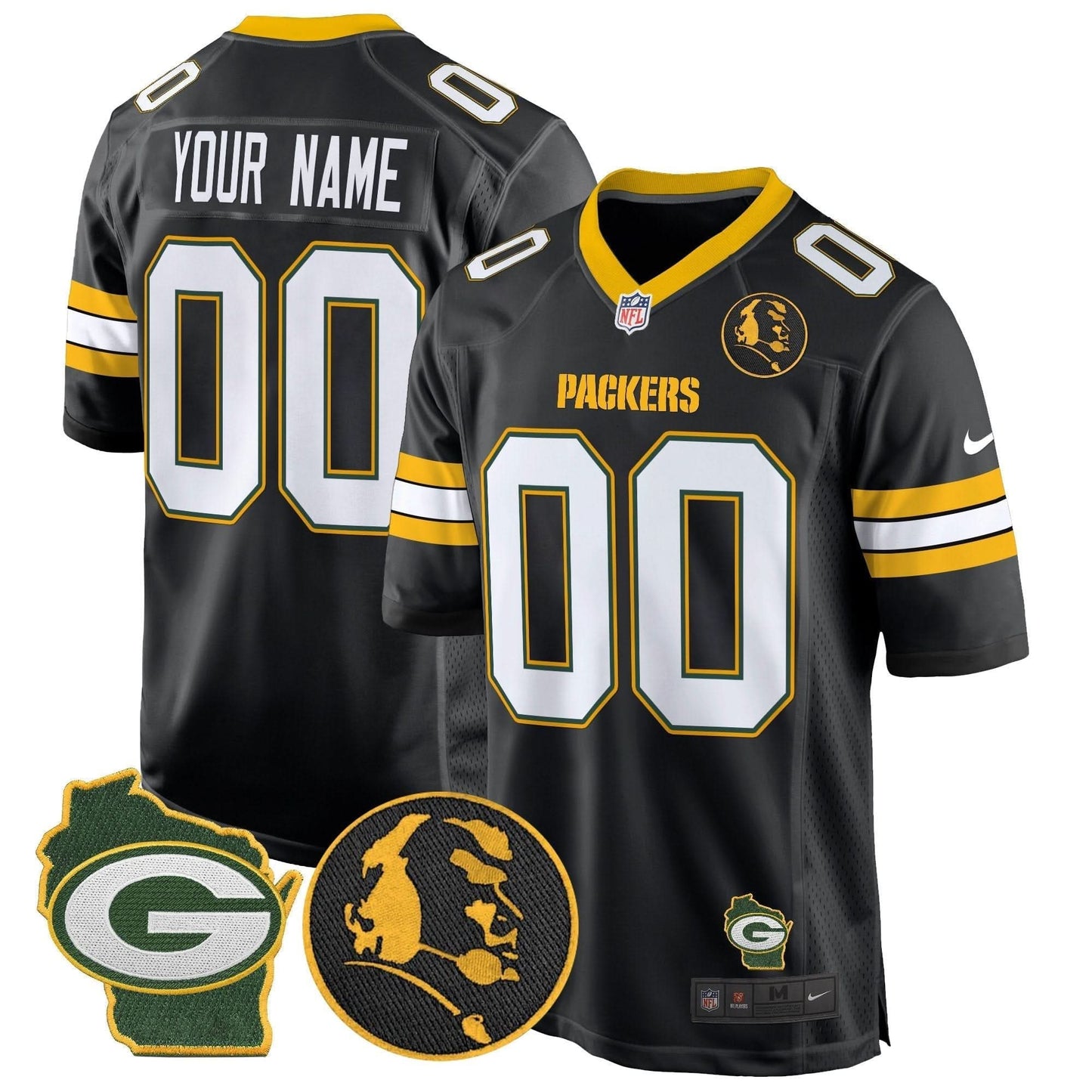 Packers John Madden & Home Patch Game Custom Jersey - All Stitched