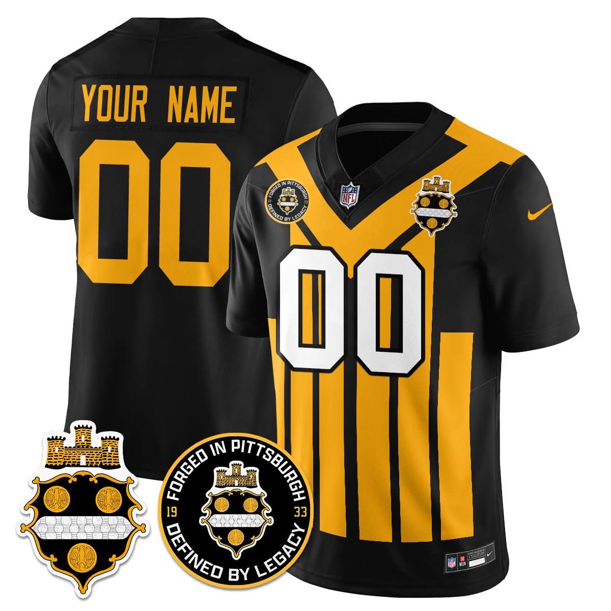 Pittsburgh Steelers Alternate 1933 Throwback Limited Custom Jersey - All Stitched