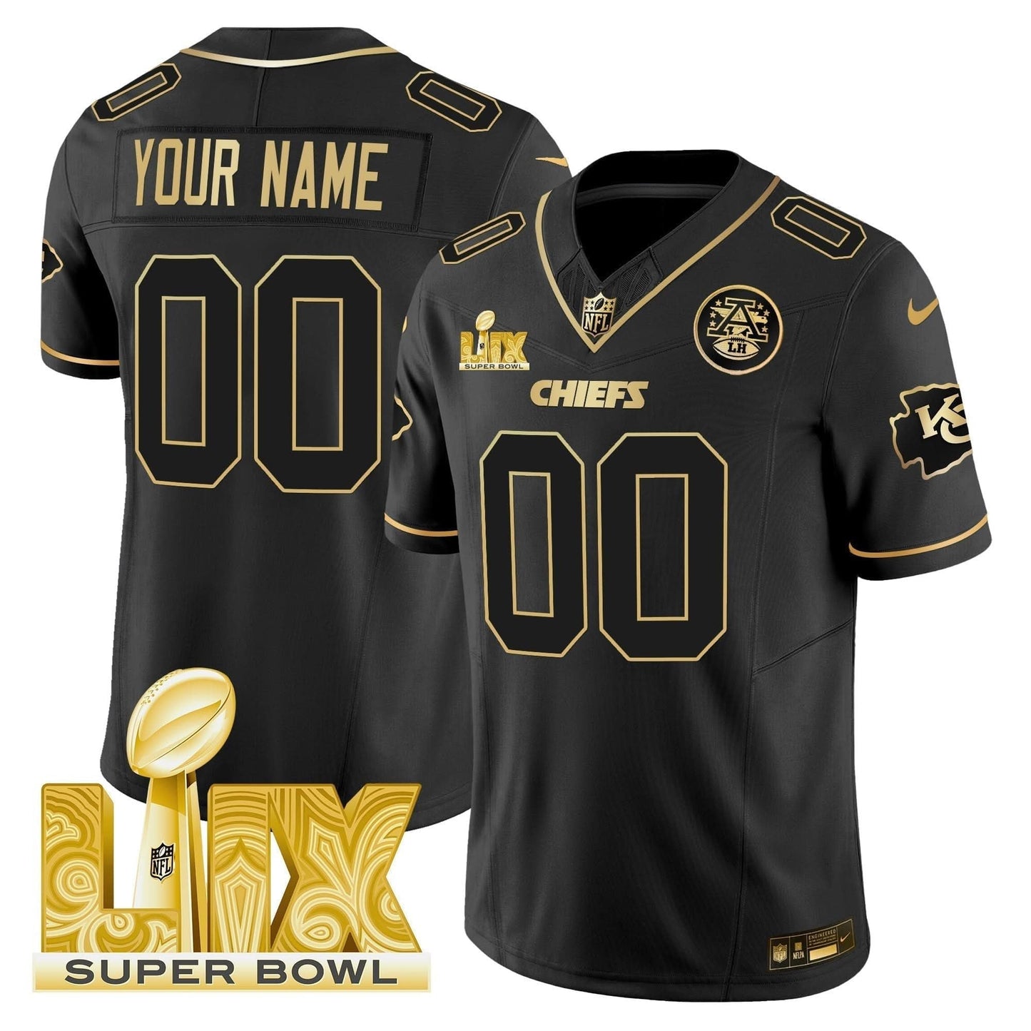 Chiefs Super Bowl LIX Patch Gold Vapor Limited Custom Jersey - All Stitched