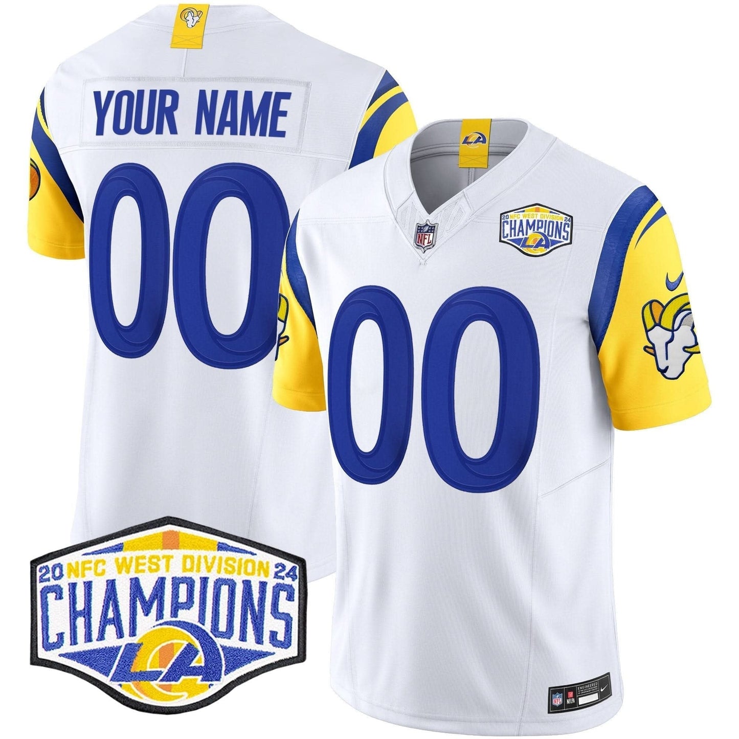 Los Angeles Rams 2024 NFC West Division Champions Vapor Limited Custom Jersey - All Stitched