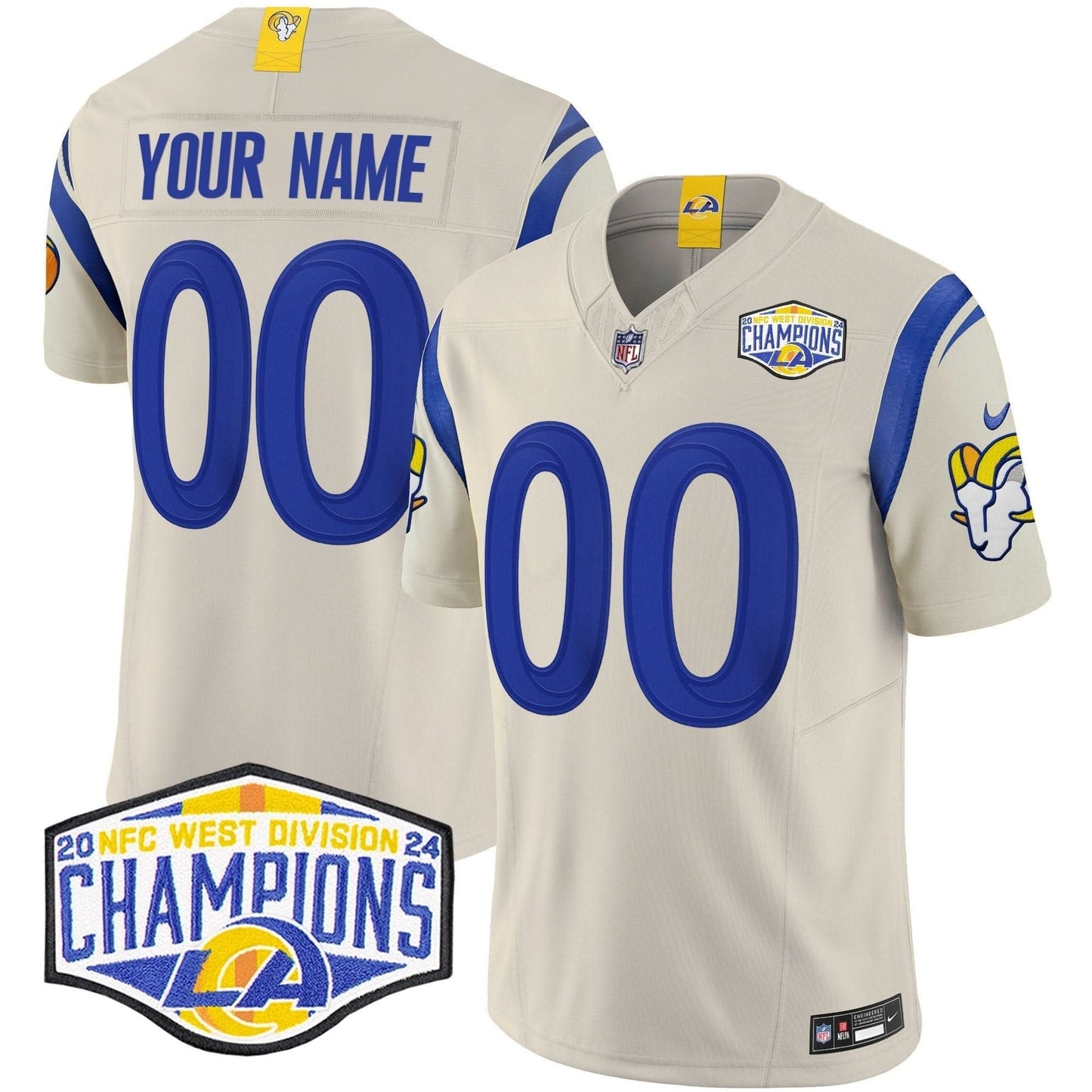 Los Angeles Rams 2024 NFC West Division Champions Vapor Limited Custom Jersey - All Stitched
