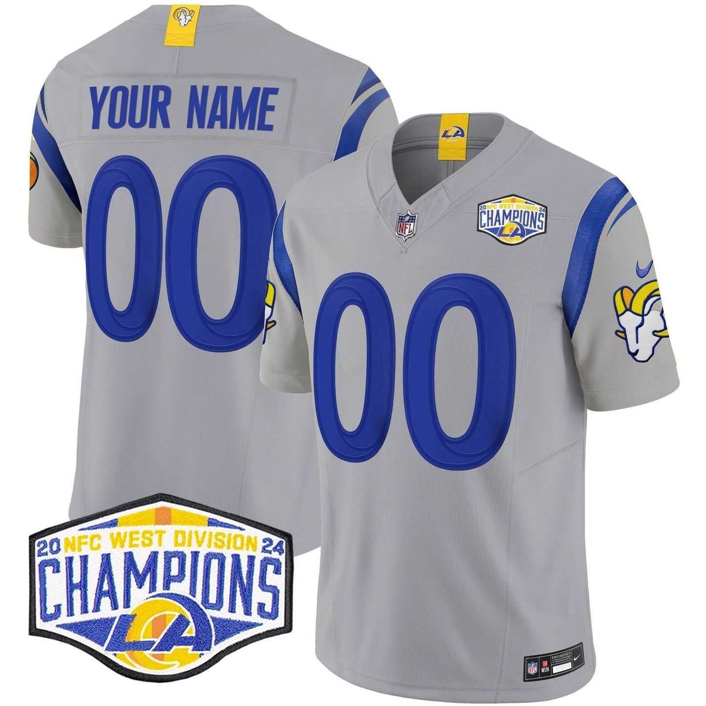 Los Angeles Rams 2024 NFC West Division Champions Vapor Limited Custom Jersey - All Stitched