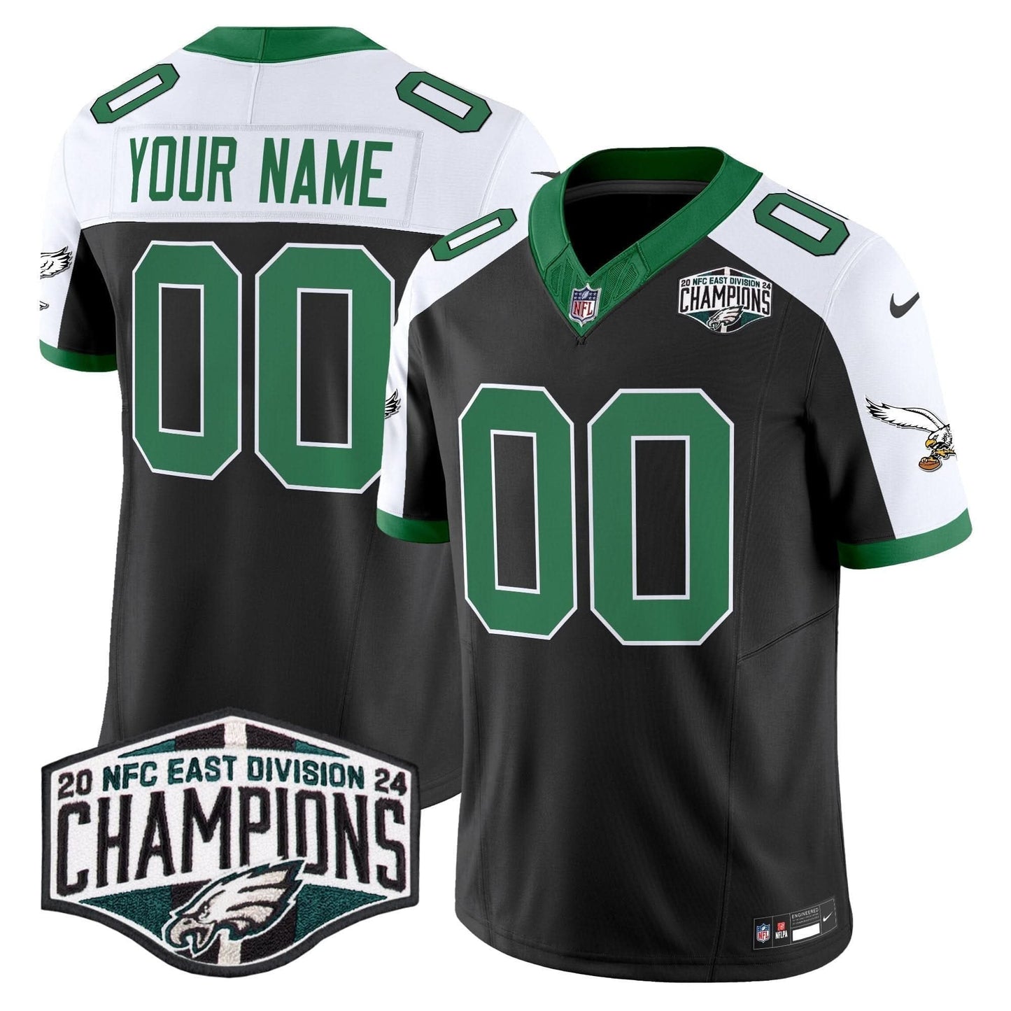 Philadelphia Eagles Kelly Green 2024 NFC East Division Champions Vapor Limited Custom Jersey V2 - All Stitched