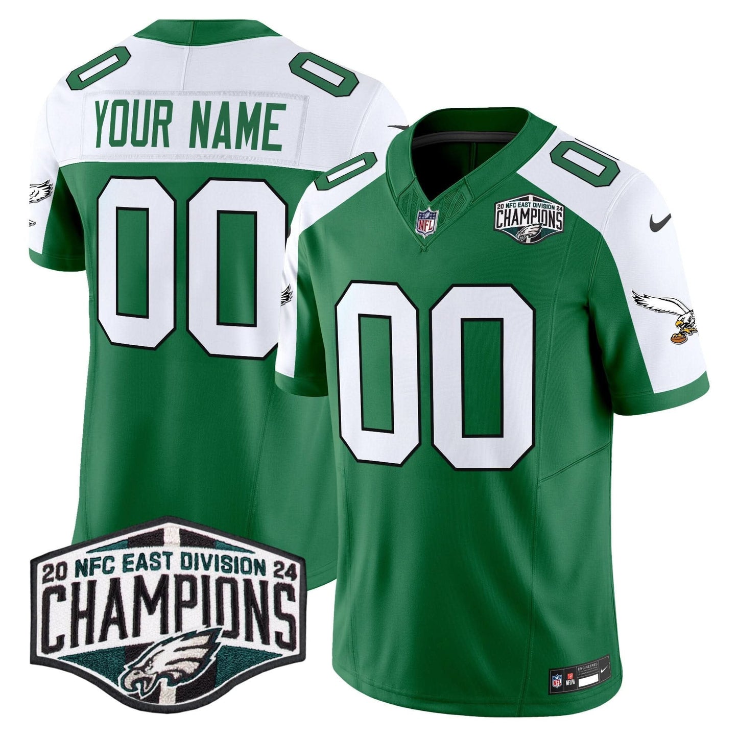 Philadelphia Eagles Kelly Green 2024 NFC East Division Champions Vapor Limited Custom Jersey V2 - All Stitched