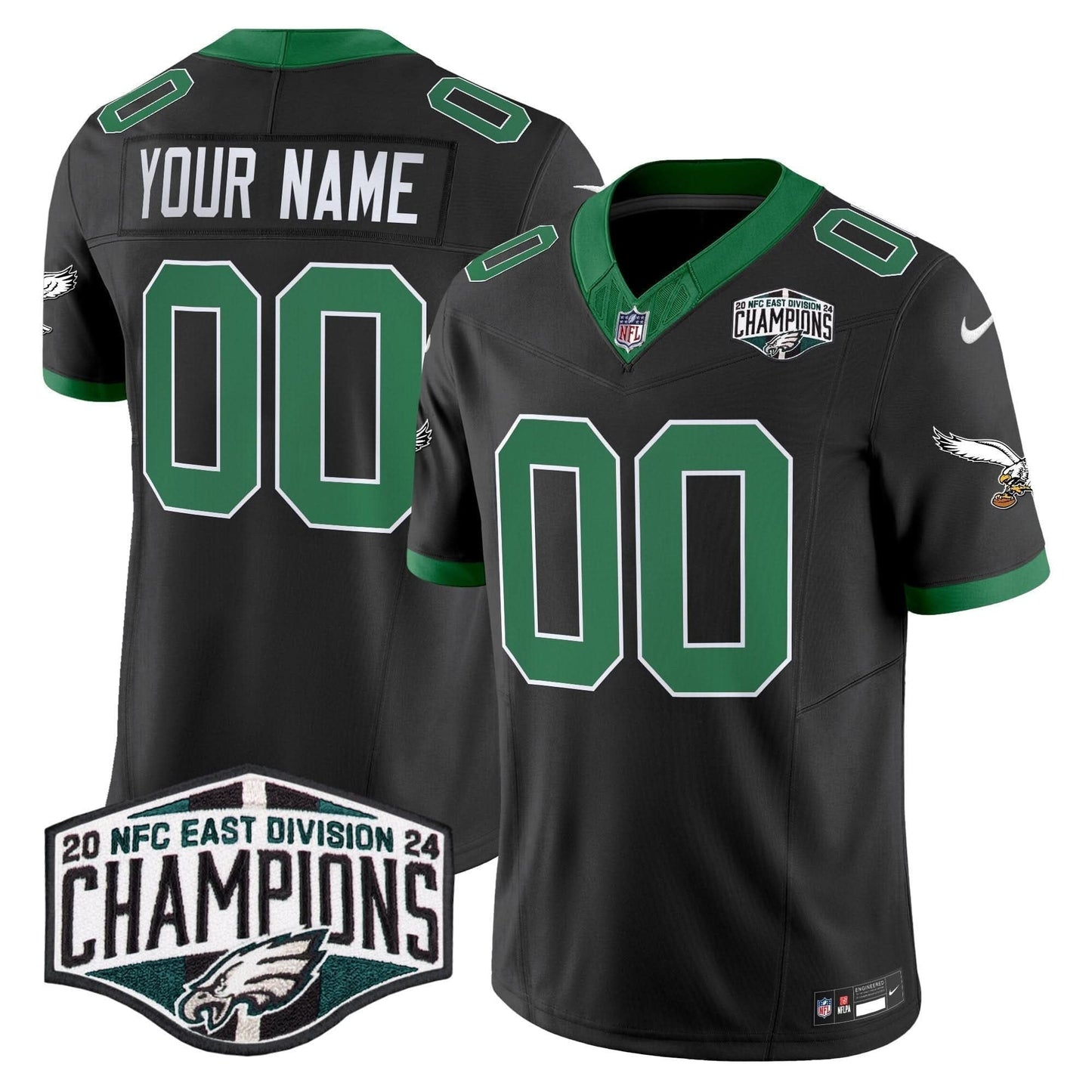 Philadelphia Eagles Kelly Green 2024 NFC East Division Champions Vapor Limited Custom Jersey V2 - All Stitched