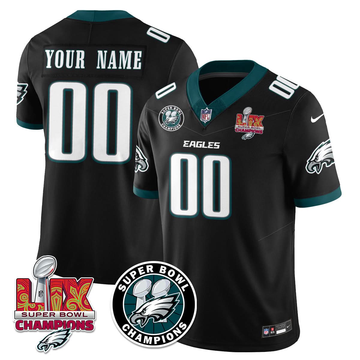 Philadelphia Eagles Super Bowl LIX Champions Custom Jersey - All Stitched