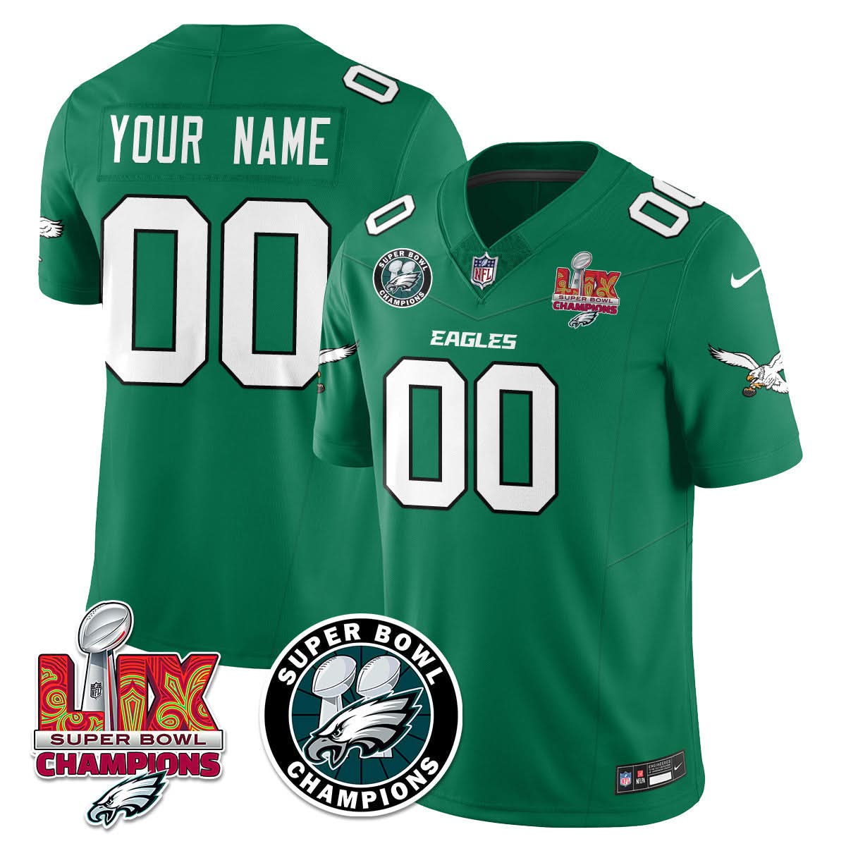 Philadelphia Eagles Super Bowl LIX Champions Custom Jersey - All Stitched