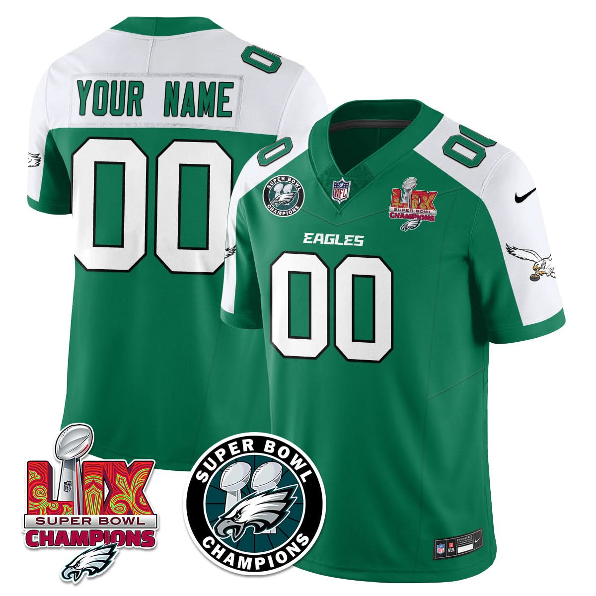 Philadelphia Eagles Super Bowl LIX Champions Custom Jersey - All Stitched