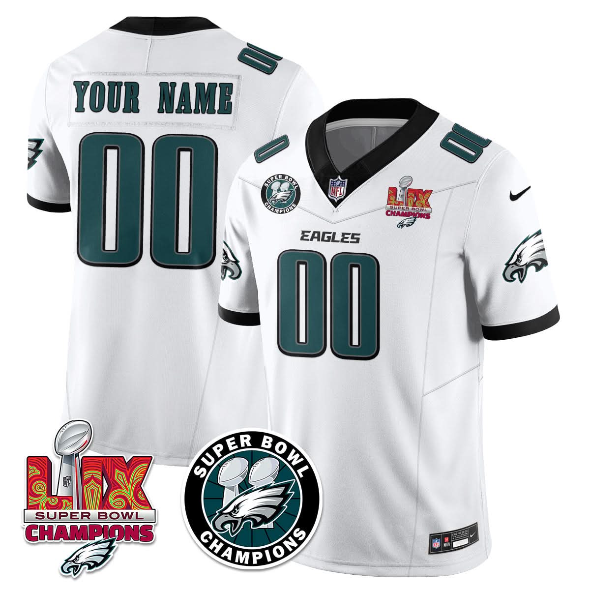Philadelphia Eagles Super Bowl LIX Champions Custom Jersey - All Stitched