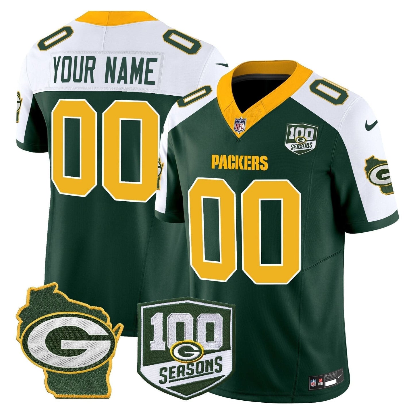 Packers 100th Season & Home Patch Vapor Limited Custom Jersey - All Stitched