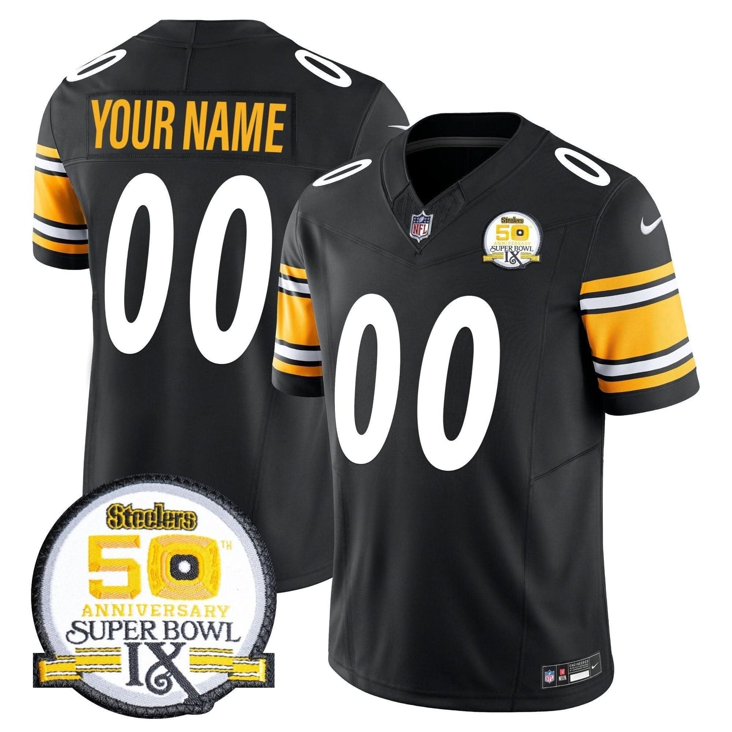 Steelers 50th Anniversary Of Super Bowl IX Patch Vapor Limited Custom Jersey - All Stitched