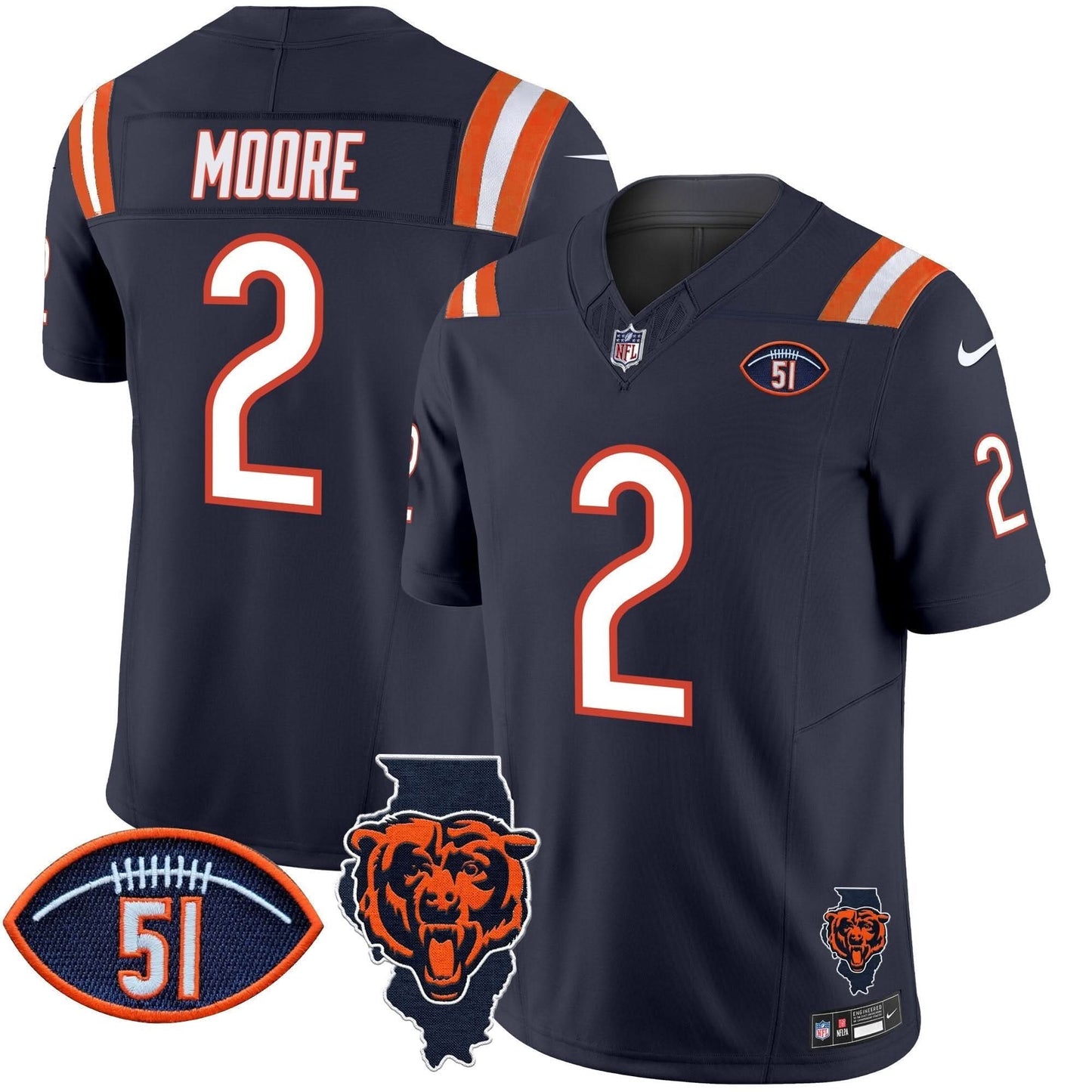 Bears Illinois Patch Vapor Limited Jersey V2 - All Stitched