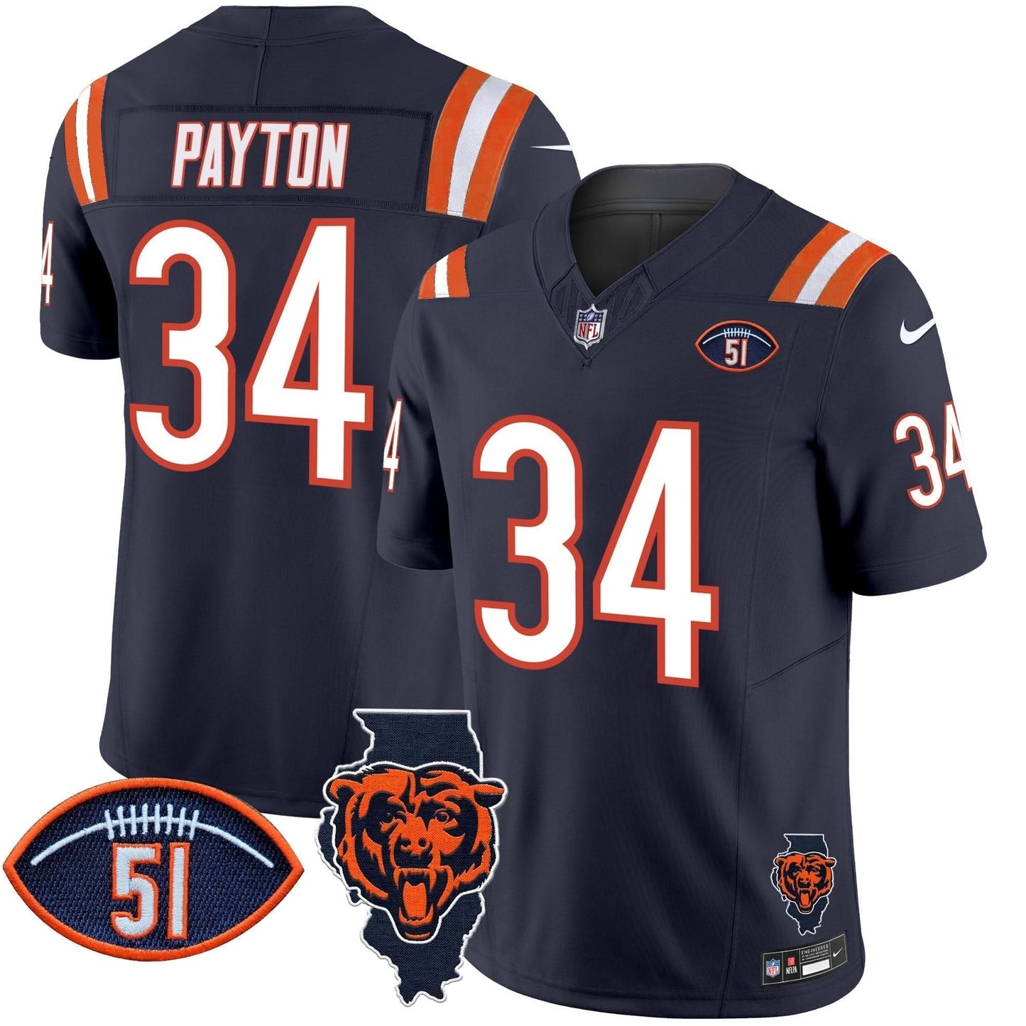 Bears Illinois Patch Vapor Limited Jersey V2 - All Stitched