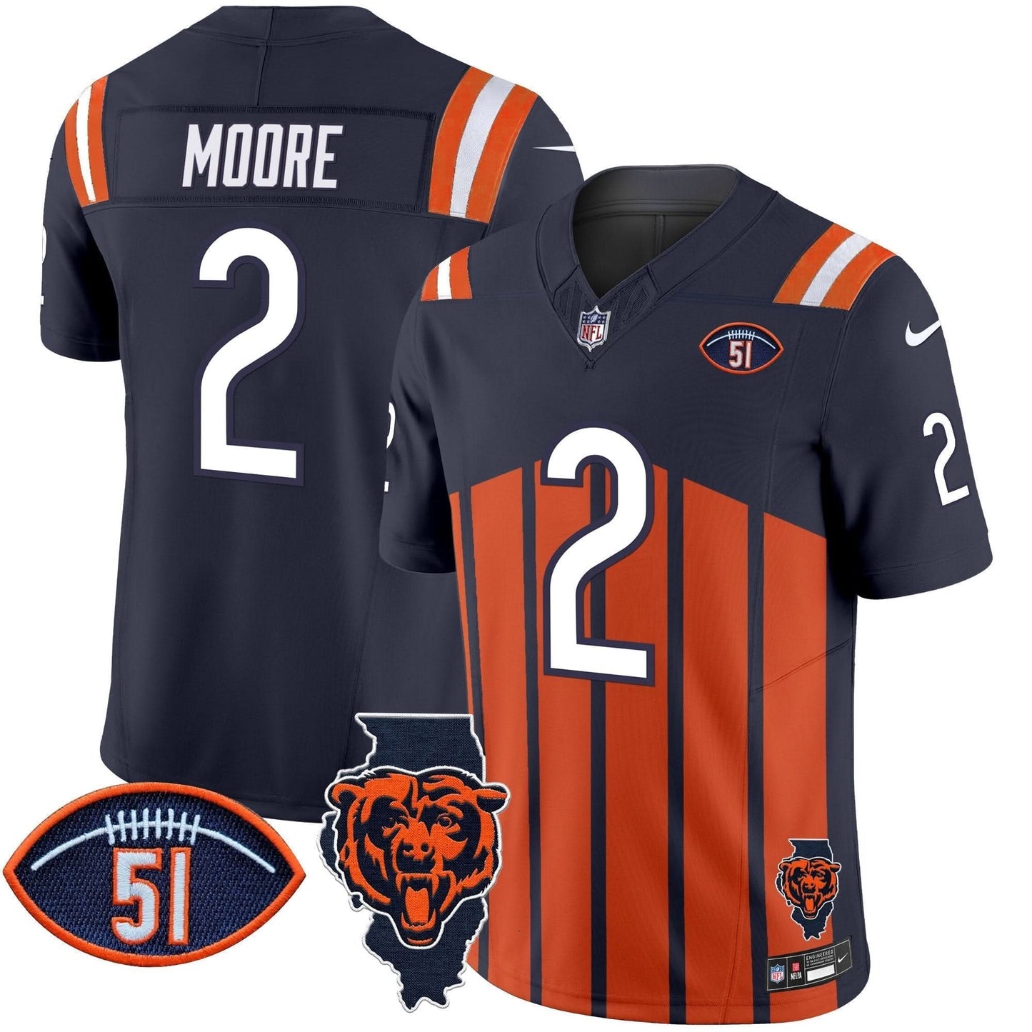 Bears Illinois Patch Vapor Limited Jersey V2 - All Stitched