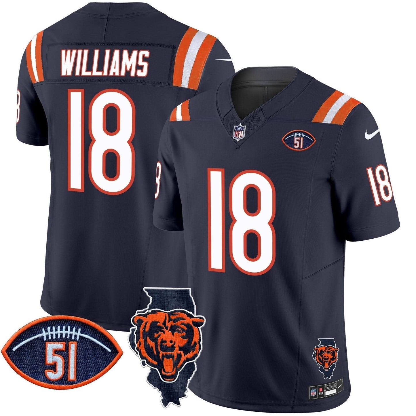 Bears Illinois Patch Vapor Limited Jersey V2 - All Stitched