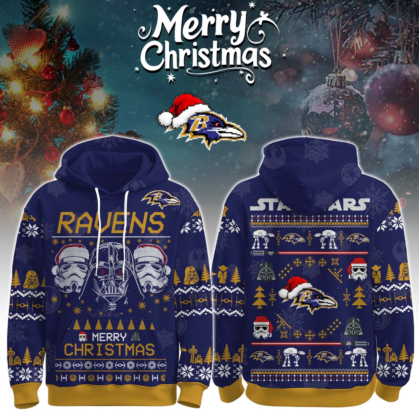 Unisex Ravens Merry Christmas The Force Edition Hoodie