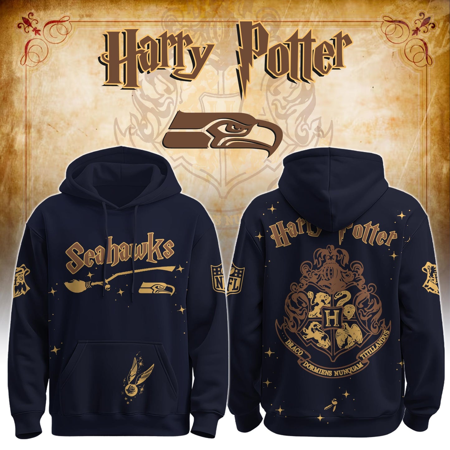 Unisex SEA Seahawks x Hogwarts Enchanted Crossover Hoodie